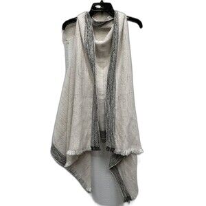Express Vest Boho sleeveless Poncho cotton blend one size Ivory Fringe Open